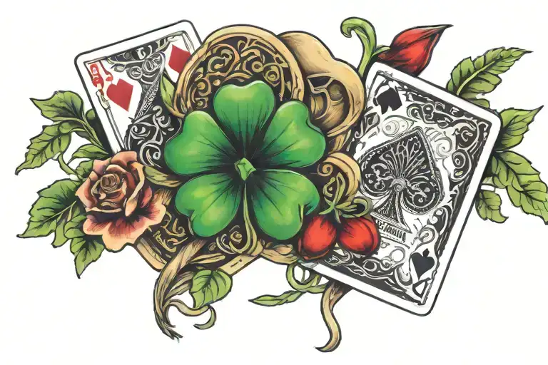 4 Leaf Clover With Playing Card Suits