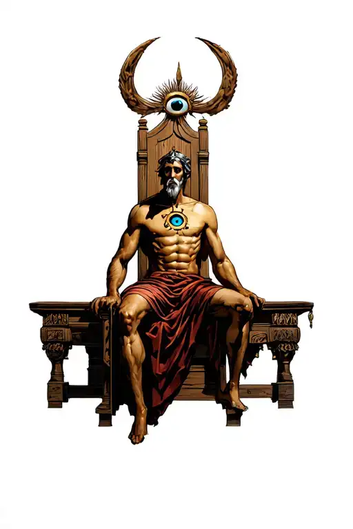 Hades Greek God Sitting On Throne With The All Seeing Eye