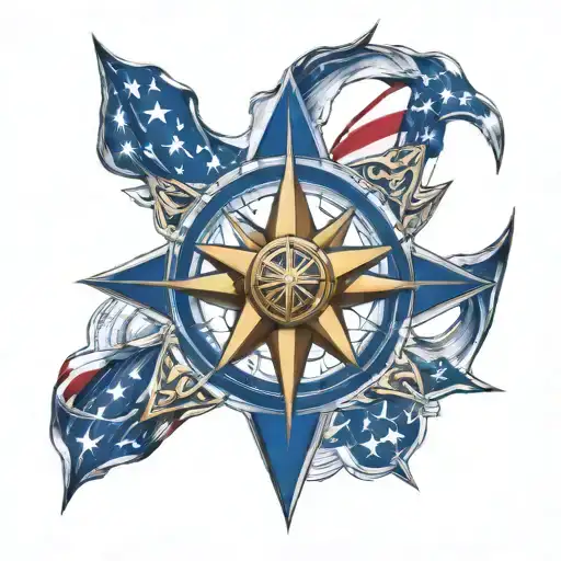 Nautical Star Compass Design American Flag