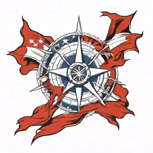 Nautical Star Compass Design American Flag
