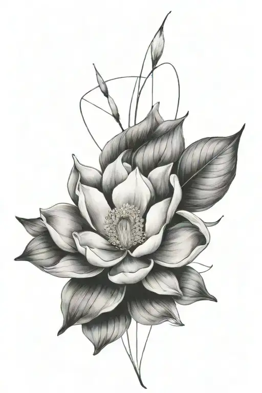 Really Long Fineline Only One Magnolia Surrounded By Lines