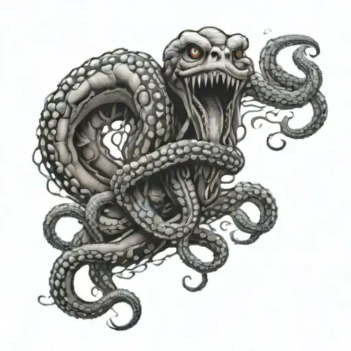Snake Fighting Octopus Tentacles