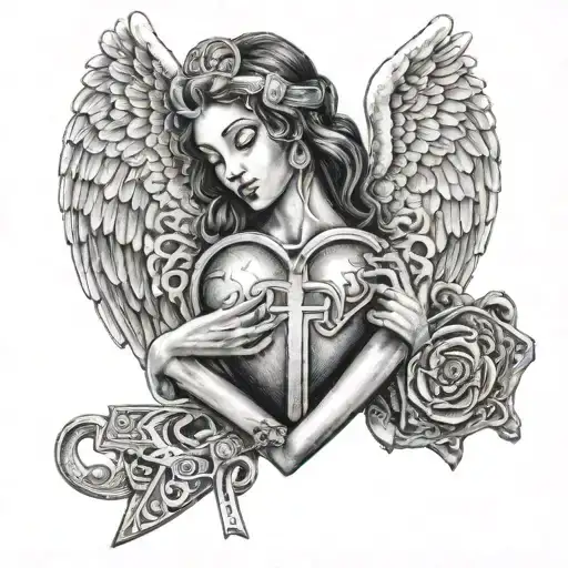 Gaurdian Angel Holding A Heart Lock