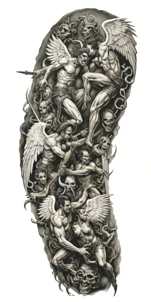 Heaven Vs Hell Theme With Angels And Demons Fighting