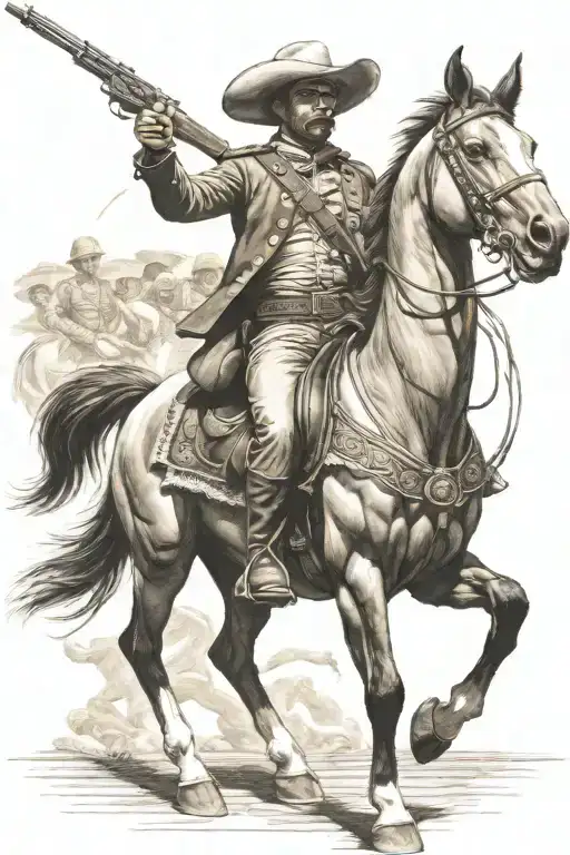 Mexican Revolutionary Soldier On Horseback In A Shoot Out