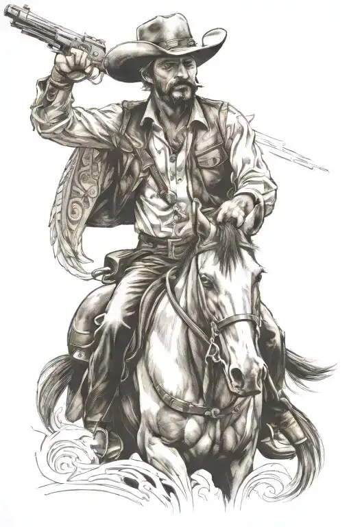 Pistolero On Horse Back With Two Pistols