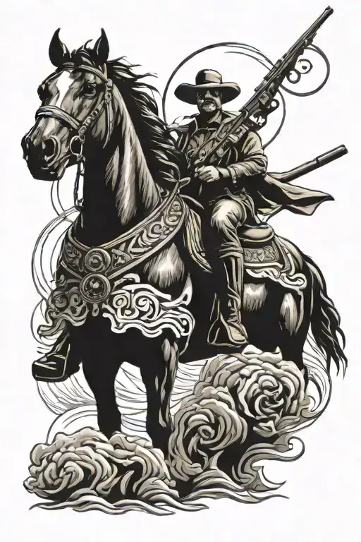 Pistolero On Horse Back With Two Pistols
