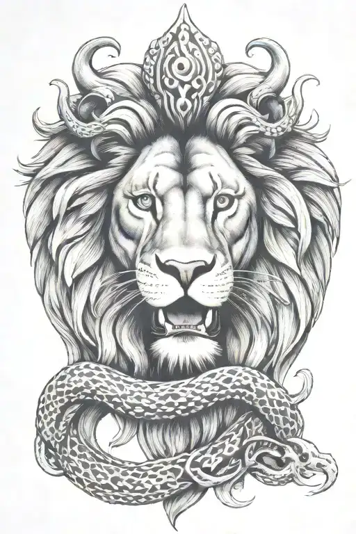Lion With Snake In Its Mouth
