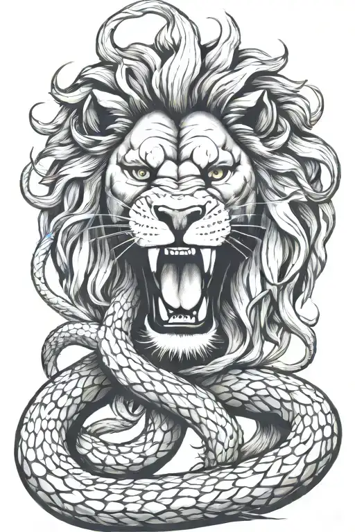 Lion Biting Snake