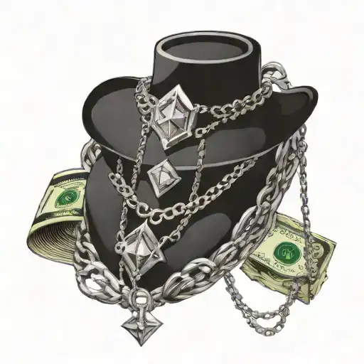 A Glamorous Diamond Necklace Intertwined With Strands Of Money And Rap Symbols