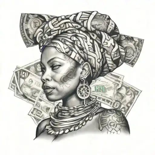 Portrait Of An African Woman With Intricate Money Patterns As Background