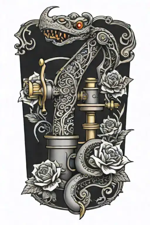 Tattoo Machine With Snake And Flowers