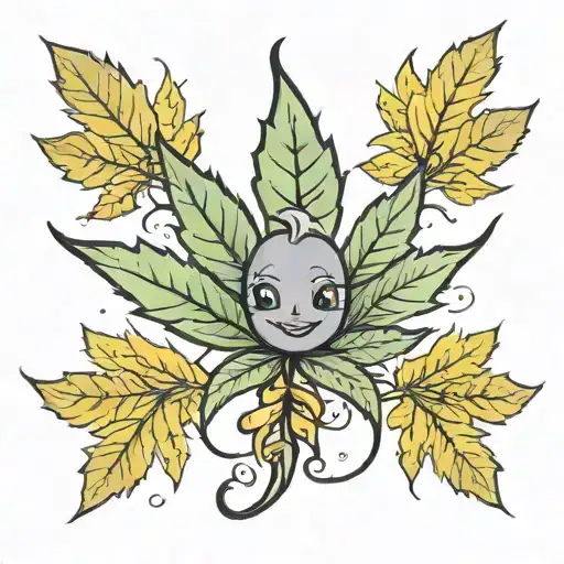 Kawaii Weed Leaf With A Cute Face On The Weed Leaf