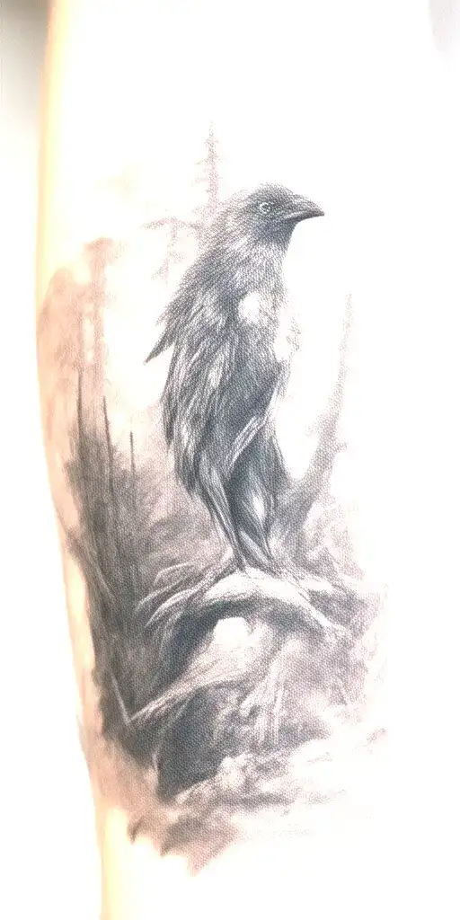 Forest With A Raven Sitting On The Top