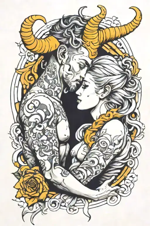 Man With Horn Loving A Female Hugging Each Other