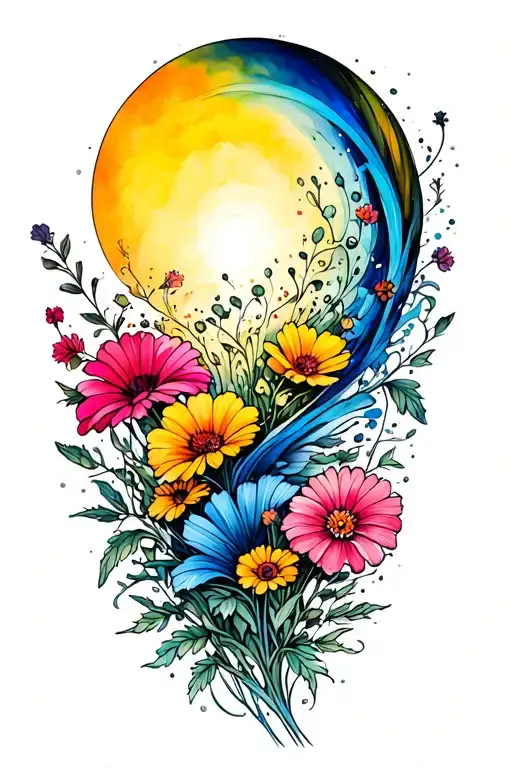 Individual Wildflowers Flowing In A Upward Swirl Towards A Burst Of Light