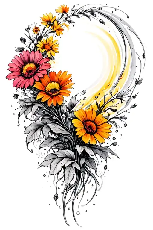 Individual Wildflowers Flowing In A Upward Swirl Towards A Burst Of Light