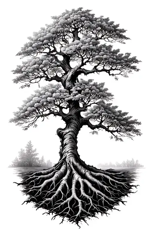 Black And White Gaelic Rowan Tree With Roots Reaching Deep