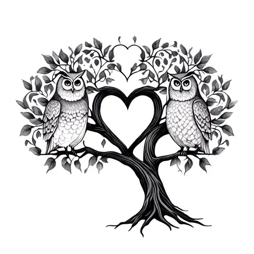 Tree Of Life Intertwined With Heart And Owl