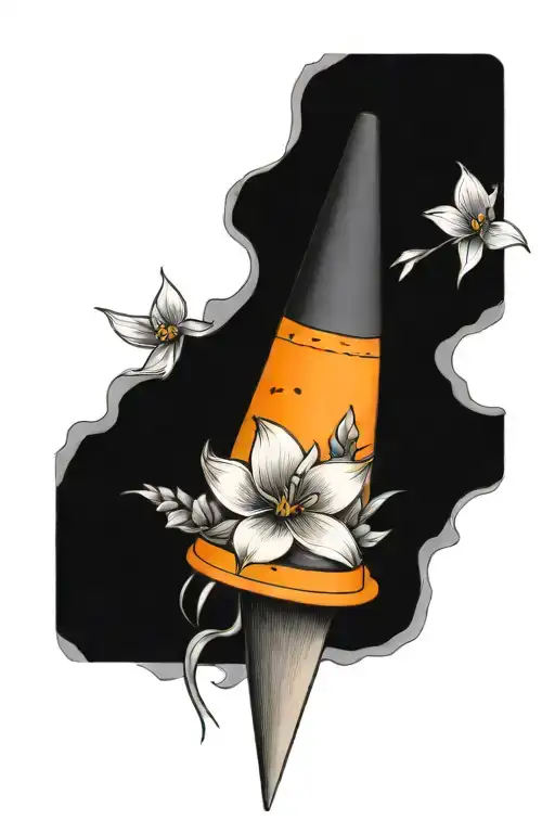 Traffic Cone With Narcissist Flowers