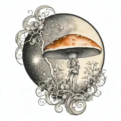 Fairys With Crystals And Mushroom Giant Moon