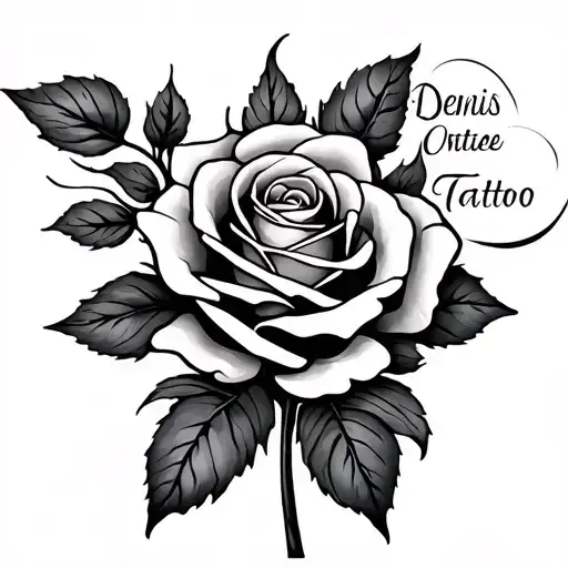 Denis Name Tattoo Girly With Flower Stem Rose
