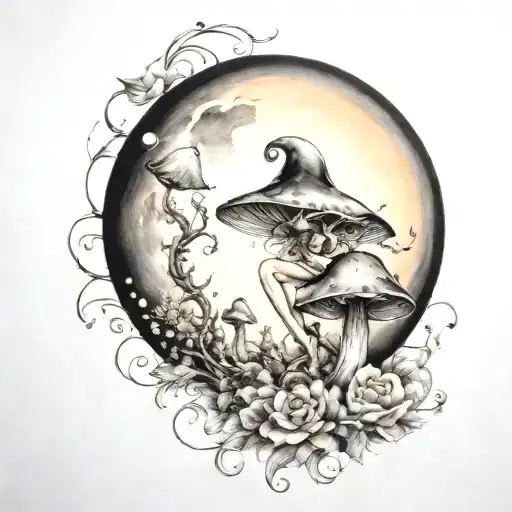 Fairys With Crystals And Mushroom Giant Moon