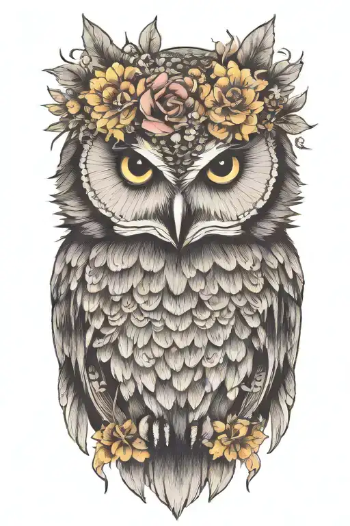 Owl Wearing Wildflower Crown