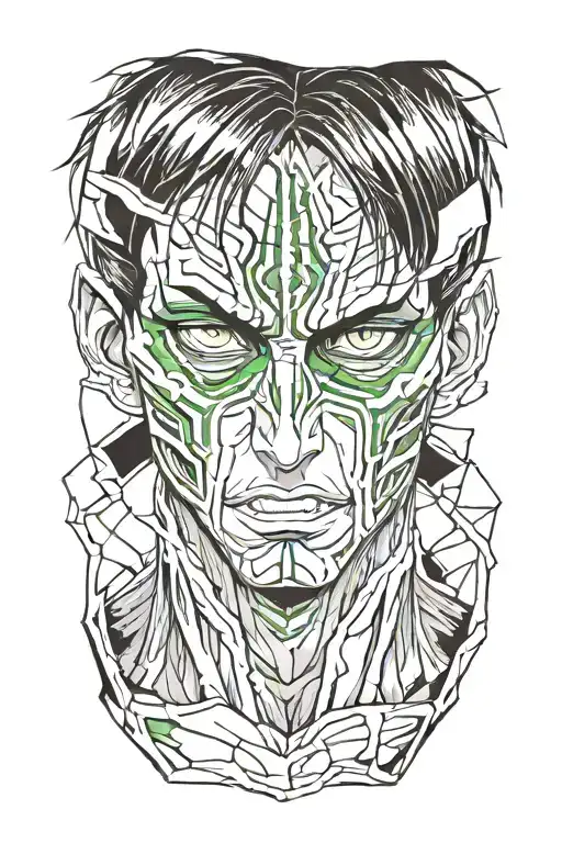 Attack Titan Eren Yeger Standing With Skin And Green Eyes