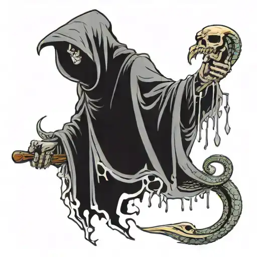 Grim Reaper Holding A Snake
