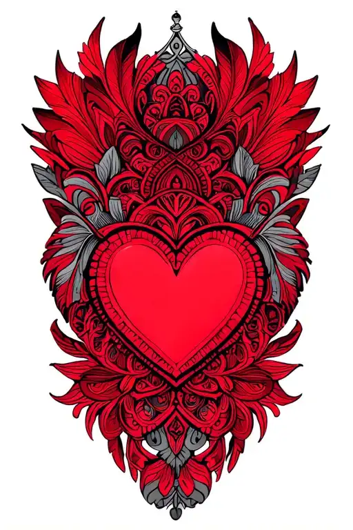 Intricate Mandala Design Incorporating Elements Heart And Feathers