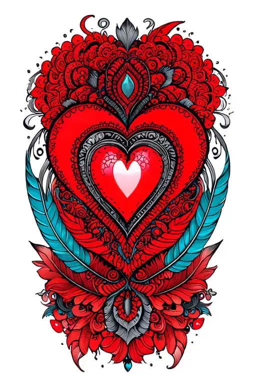 Intricate Mandala Design Incorporating Elements Heart And Feathers