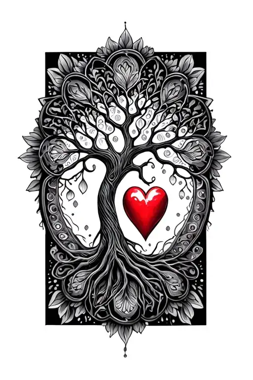 Intricate Mandala Design Incorporating Tree Of Life And Heart