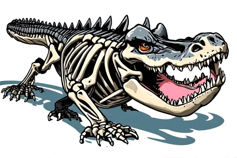 Aligator Skeleton Full Length With Some Flesh
