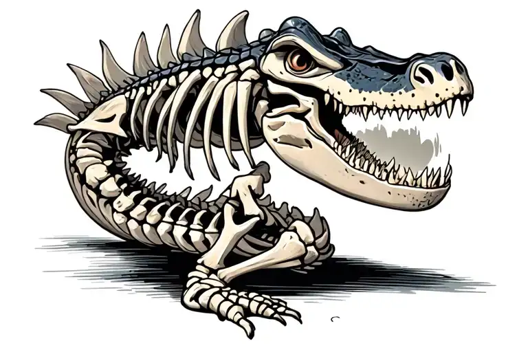 Full Length Alligator Skeleton With Flesh And Tail