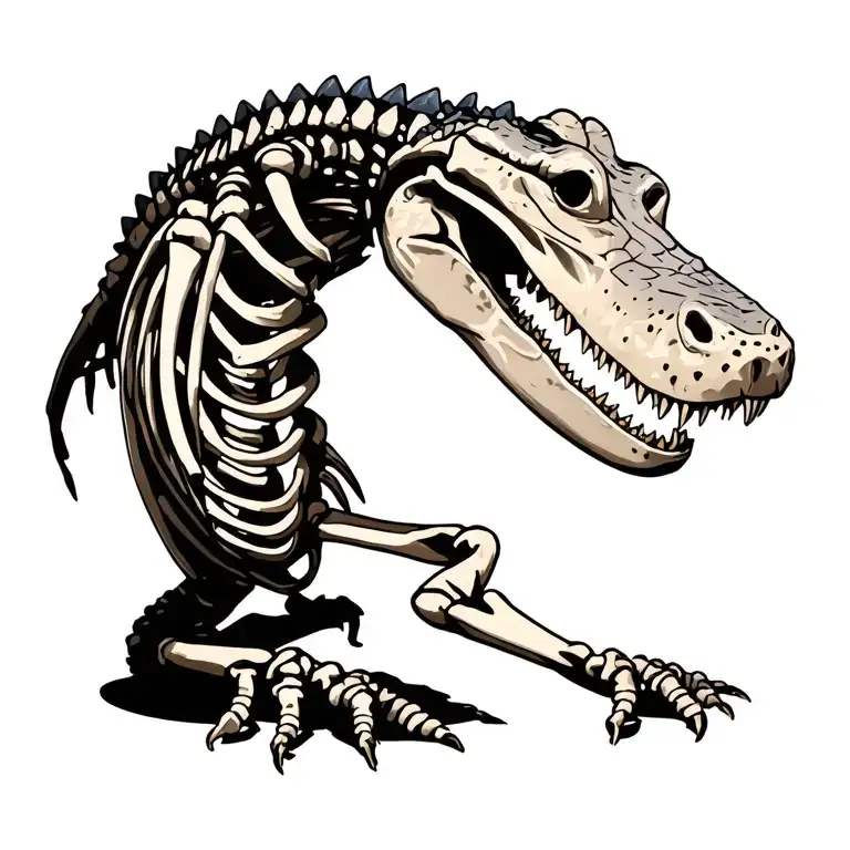 Full Length Alligator Skeleton With Flesh