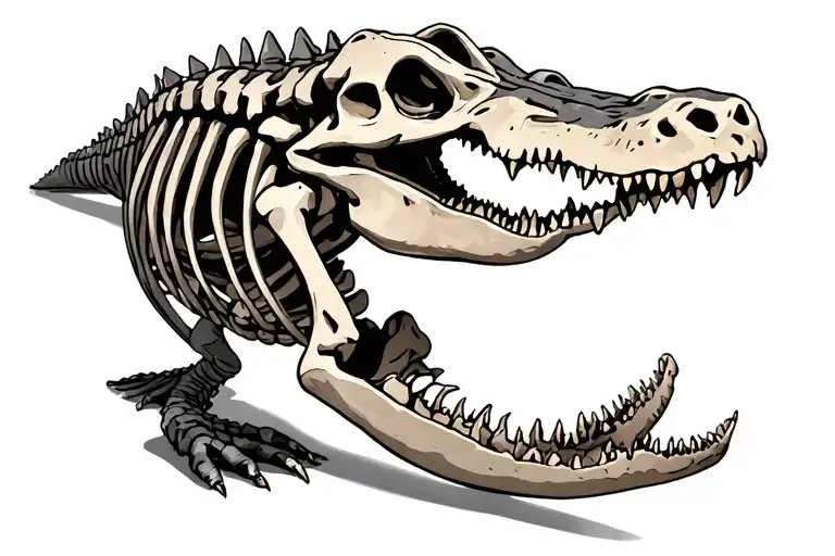 Full Length Alligator Skeleton With Flesh