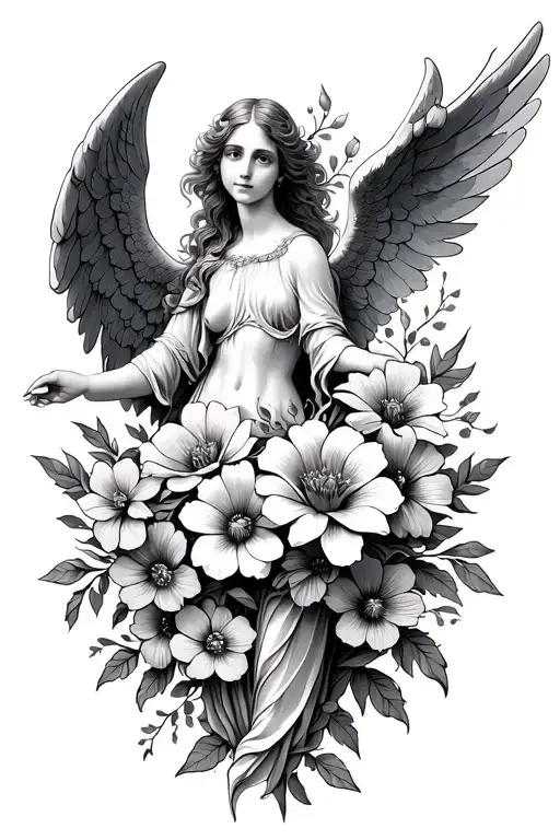 Angel And Flowers Intertwined Symbolizing Gemini