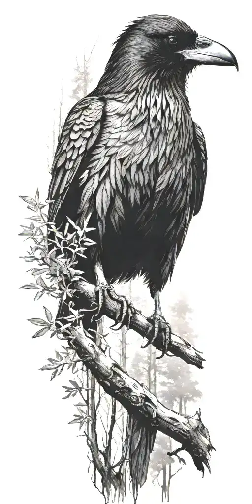 Forest With A Raven Sitting On The Top