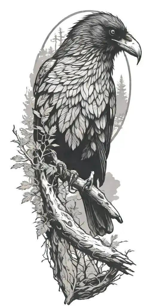 Forest With A Raven Sitting On The Top