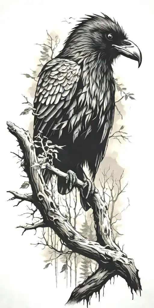 Forest With A Raven Sitting On The Top