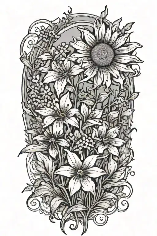 Wildflowers Growing With Sun Rays Meaning Down Color Where The Sun Rays Touch The Wildflowers