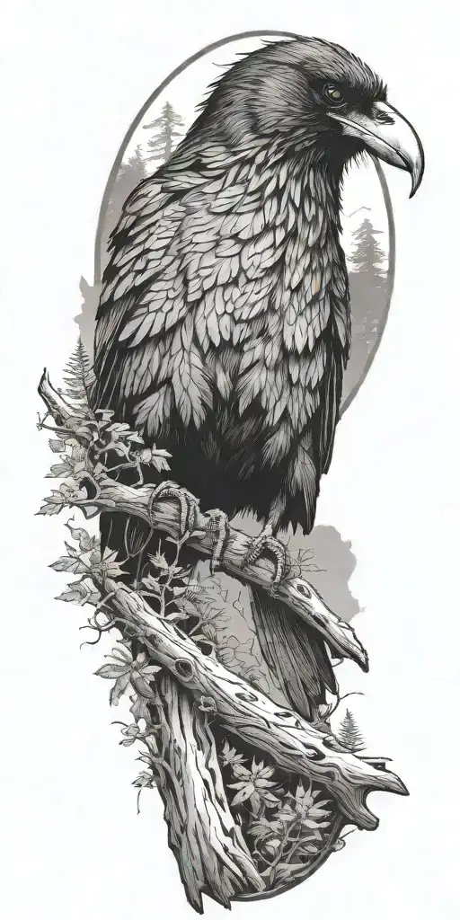 Forest With A Raven Sitting On The Top