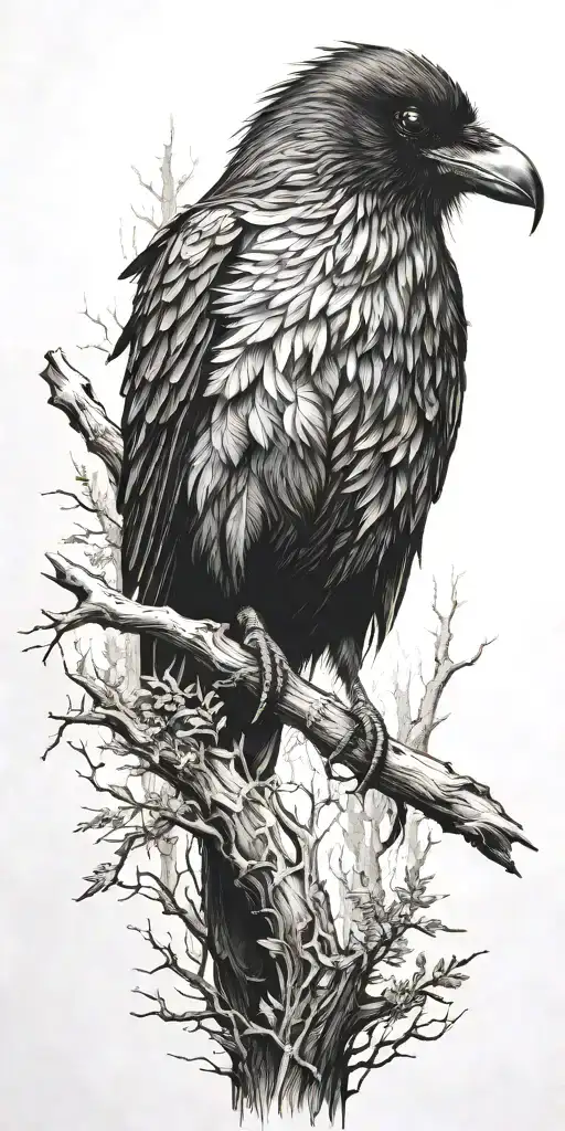 Forest With A Raven Sitting On The Top