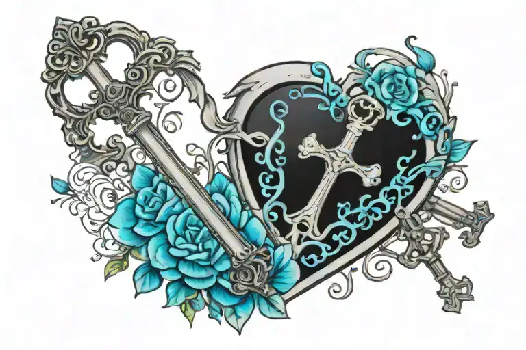 Heart Shaped Vintage Skeleton Key With Aquarius And Libra