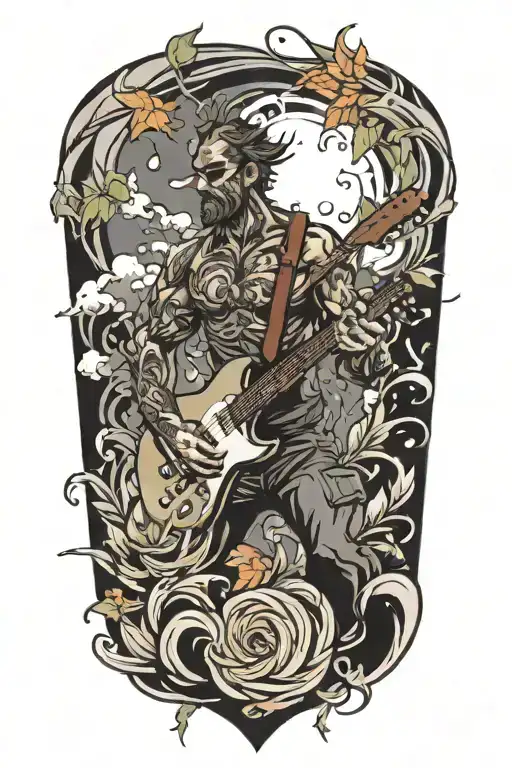 Hero Playing Guitar With Swirling Leaves And Storms