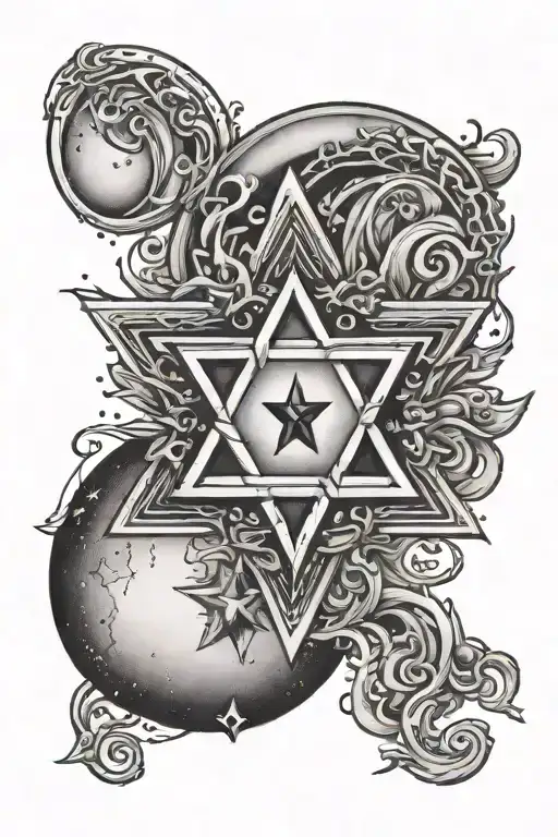 Skinny Moon With Star Of David Above