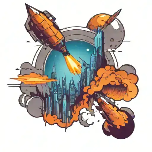 A Futuristic Cityscape On A Distant Planet With Rockets Taking Off In The Background