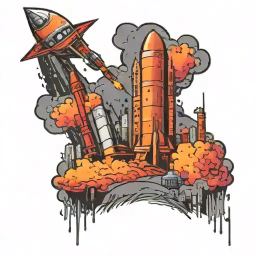 A Futuristic Cityscape On A Distant Planet With Rockets Taking Off In The Background