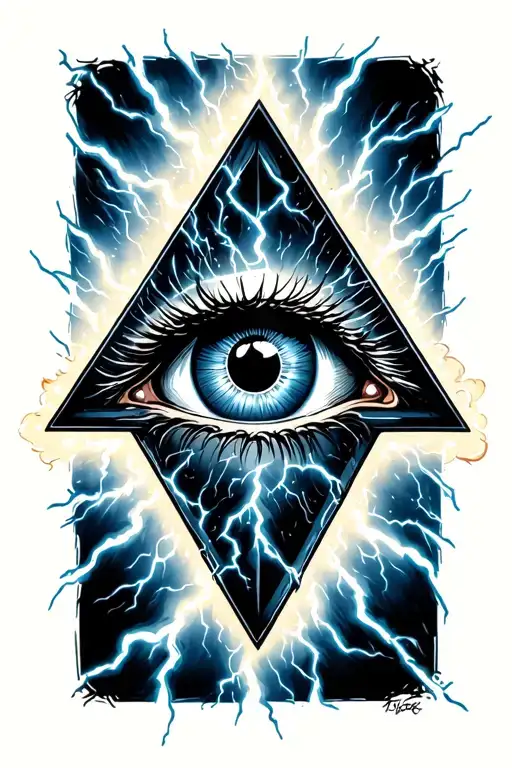 Penrose Triangle With An Eye Inside With A Thunder Storm Around It